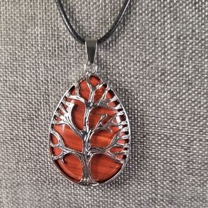 Silver and Brown Tree Pendant Necklace